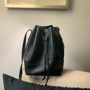 JCrew black leather bucket bag